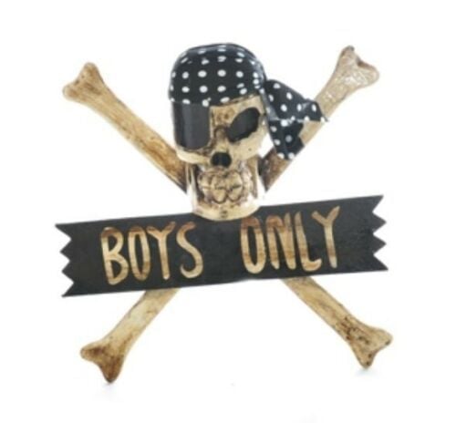 Hand carved Pirate Plaque "BOYS ONLY" Skull & Cross Bones Sign