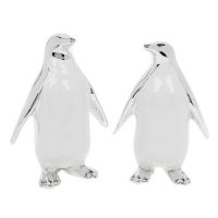 Pair of Cute White And Silver Art Deco Penguins