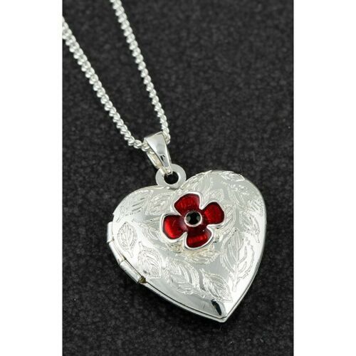 Equilibrium Silver Plated Poppy Heart Locket Necklace