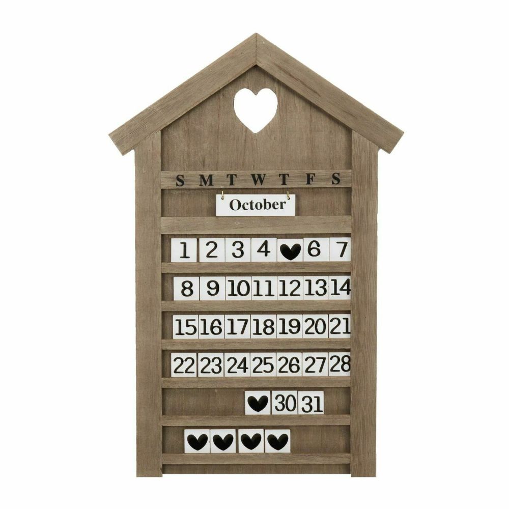 Large Shabby Chic Wooden House Heart Letter Board Perpetual Calendar 