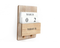 Wooden Block Perpetual Calendar with Hooks