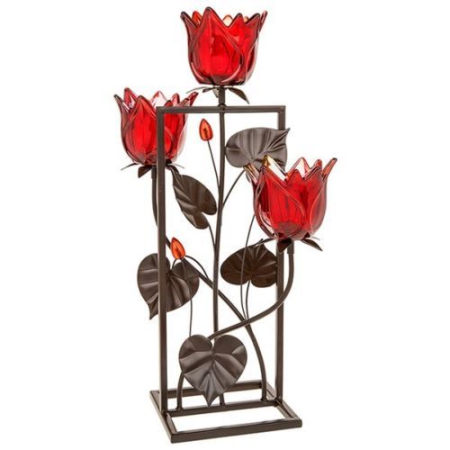 Soft Glow Red Triple Tulip Tealight Candle Holder