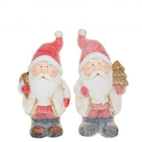 Cute Pair Of Snowy Standing Santa Figures