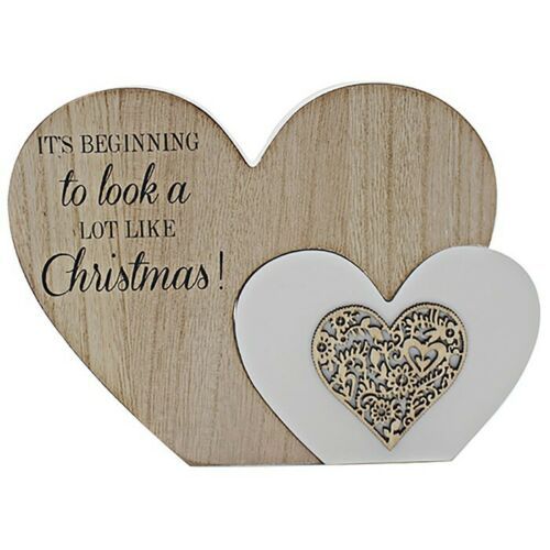 Christmas Double Twin Heart Table Decoration "Beginning to look a lot like.."