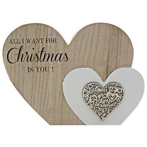 Christmas Double Twin Heart Table Decoration "All I want for Christmas is you"
