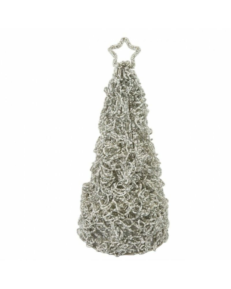 Grey & Cream Beaded Star Topped Table Top Christmas Tree 37 cm