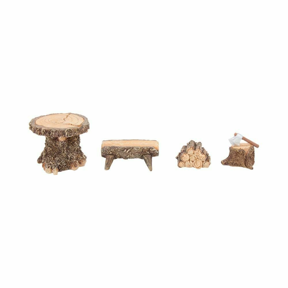 Woodland Lodging Set Miniature Fairy Village Logs Stool And Table Accessori