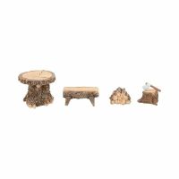 Woodland Lodging Set Miniature Fairy Village Logs Stool And Table Accessories