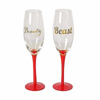 BEAUTY & BEAST Set Of 2 Glasses Champagne Flutes 