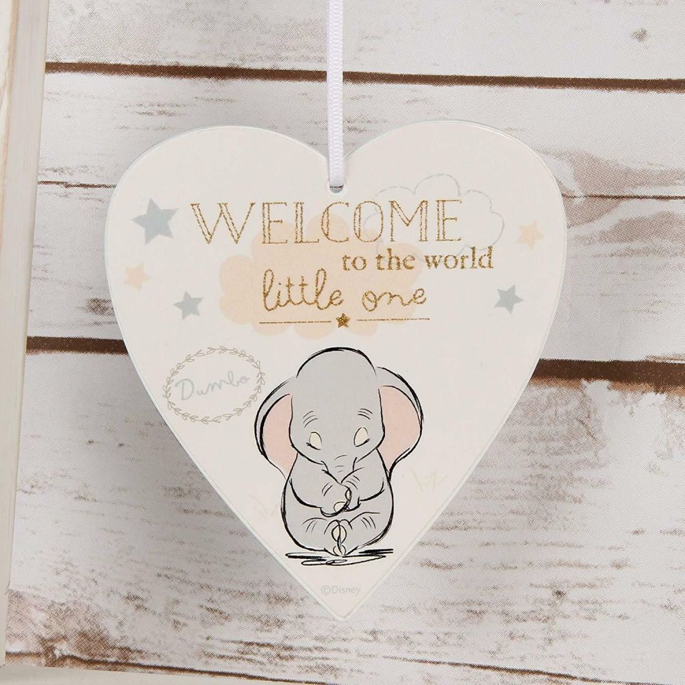 DISNEY Magical Beginnings Dumbo Hanging Heart Plaque - Welcome to the World