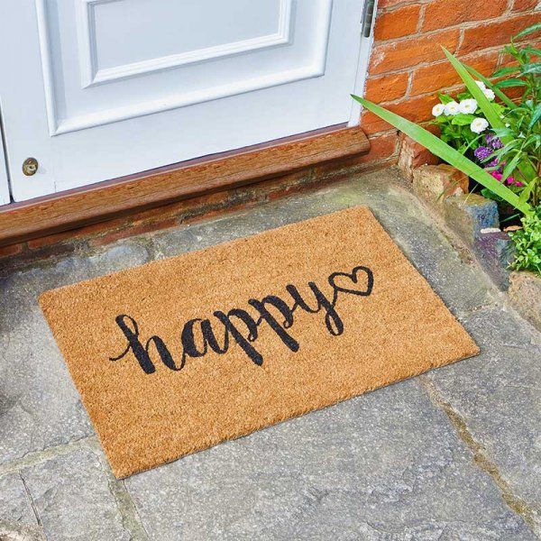 Happy Script Heart Coir Doormat 