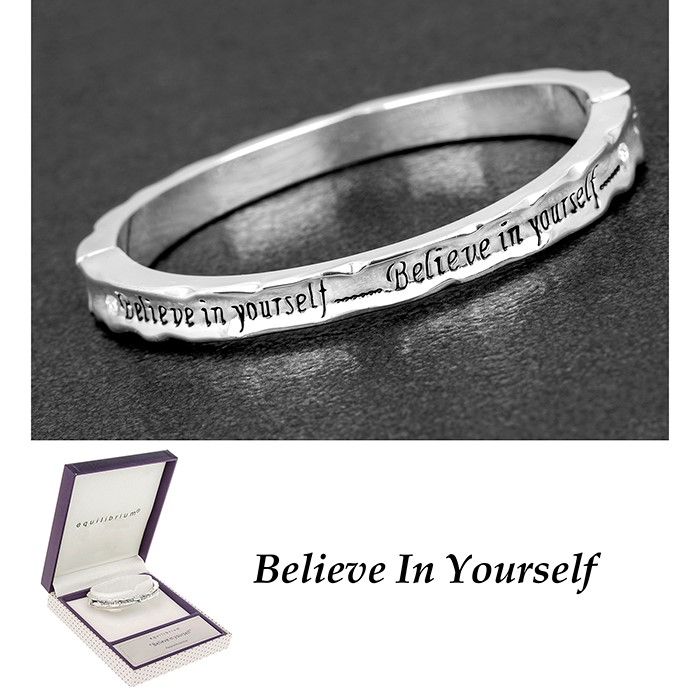 Equilibrium Silver Plated Bangle Believe in Yourself Bracelet