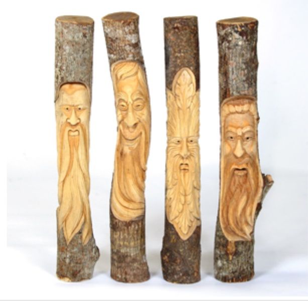 1 Meter Hand Carved Wooden Forest Green Man Full Trunk Unvarnished