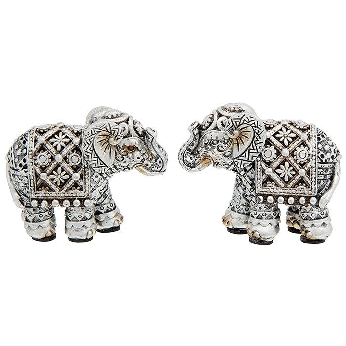 Silver Diamond Pair of Mini Elephants Ornaments