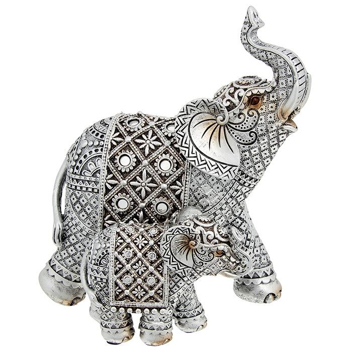 Silver Diamond Mum & Baby Elephant Ornament
