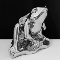Silver Mirror Finish Ceramic Frog Figurine Ornament