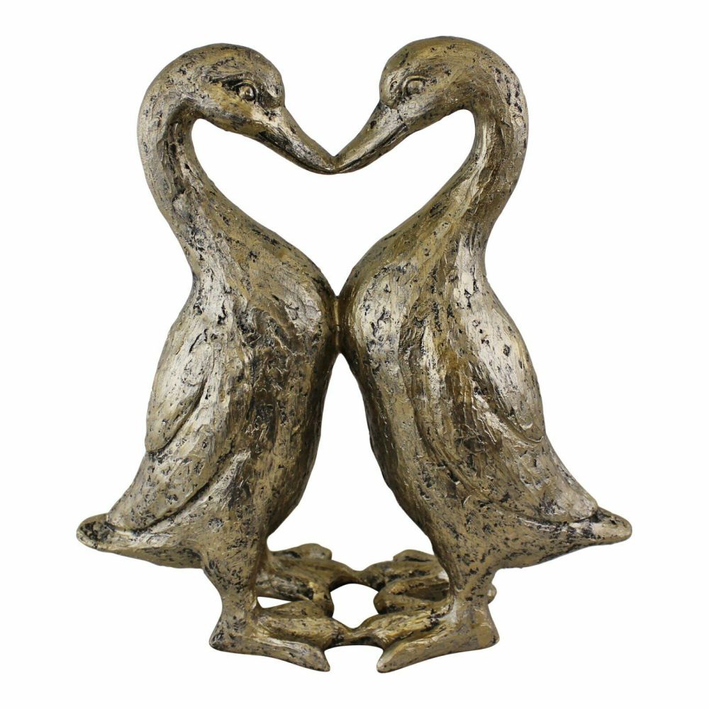 Gold Kissing Heart Ducks Figurine Ornament