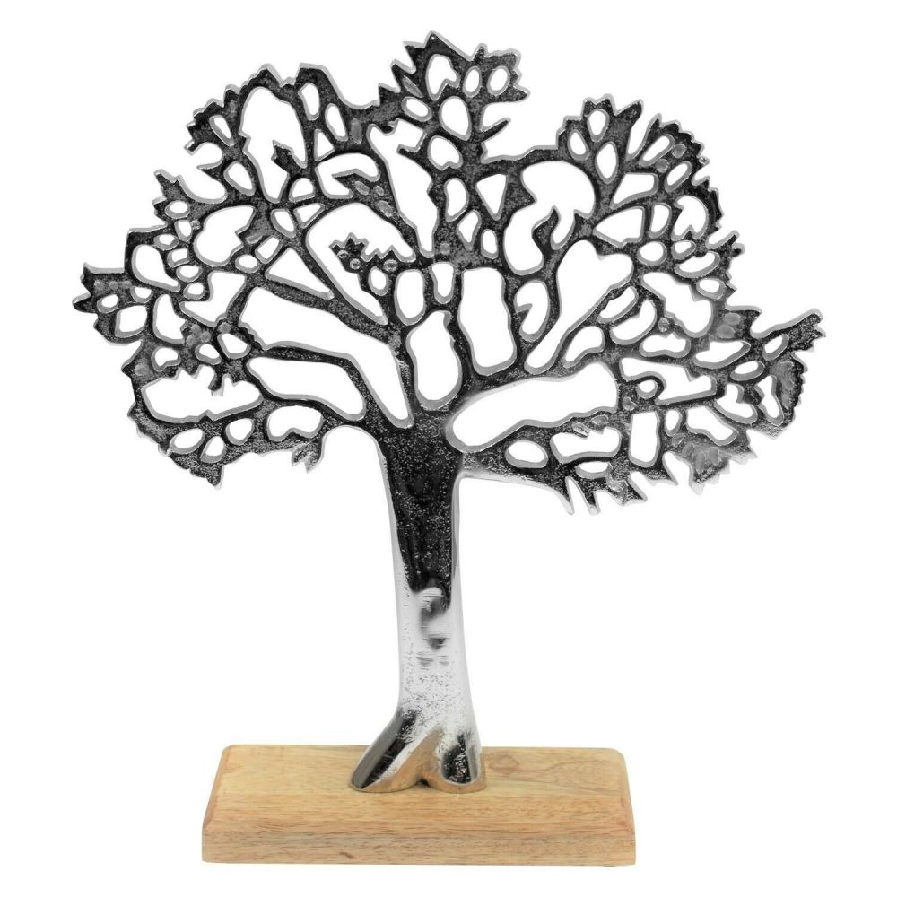 Aluminum Tree Of Life On Mango Wood Base Ornament Home Décor 