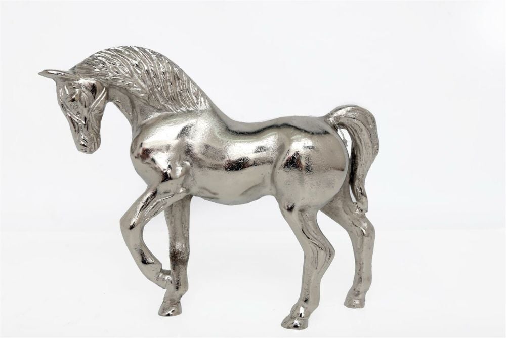 Solid  Aluminium Silver Horse Ornament 26 cm Figurine