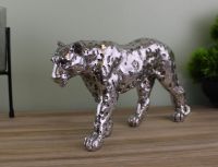 Silver Glitter Leopard Ornament 17cm 