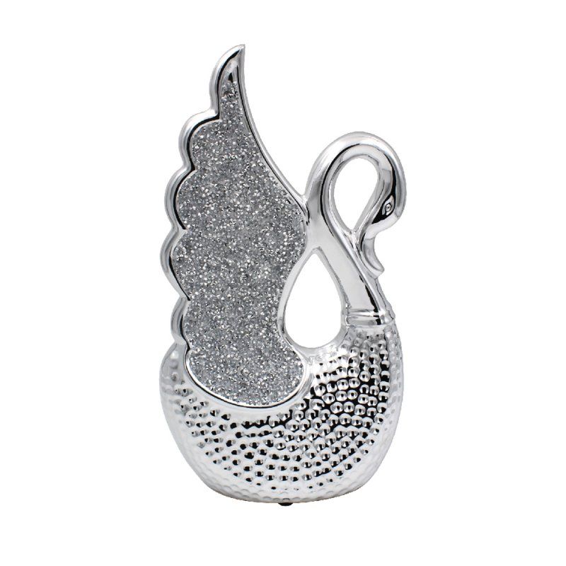 Silver Sparkle Swan Sculpture Bling Diamante Ornament 31cm