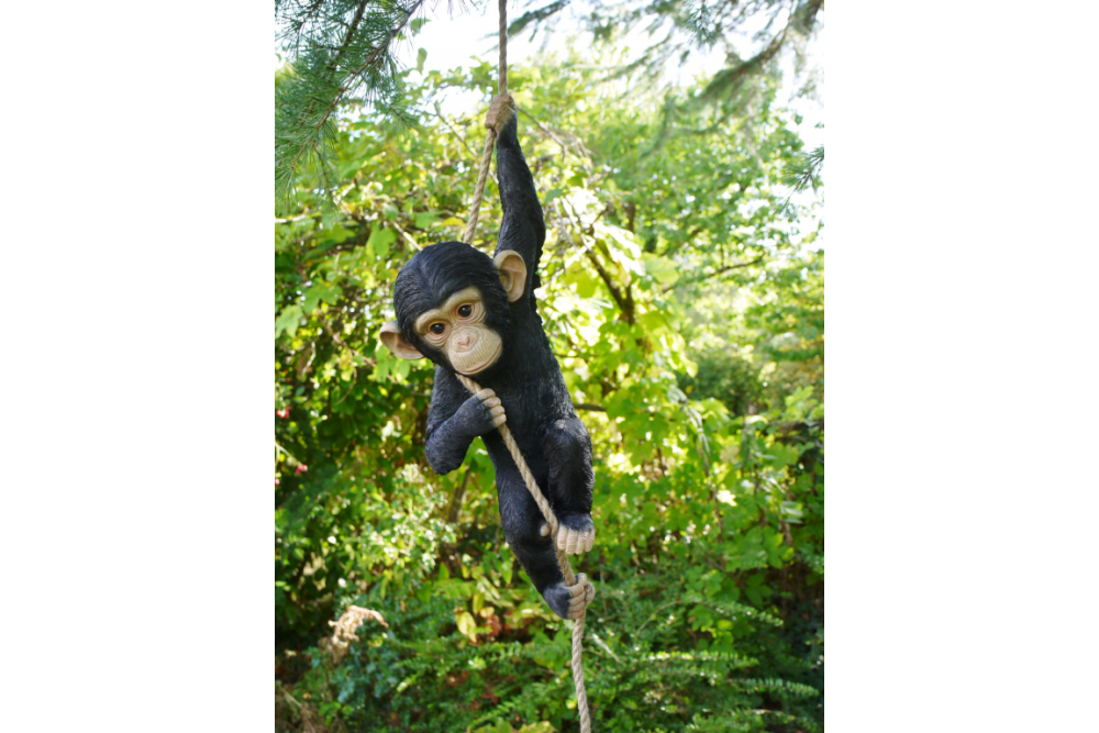 Quirky Climbing Monkey Hanging On Rope Garden Tree Ornament Statue Decoration
