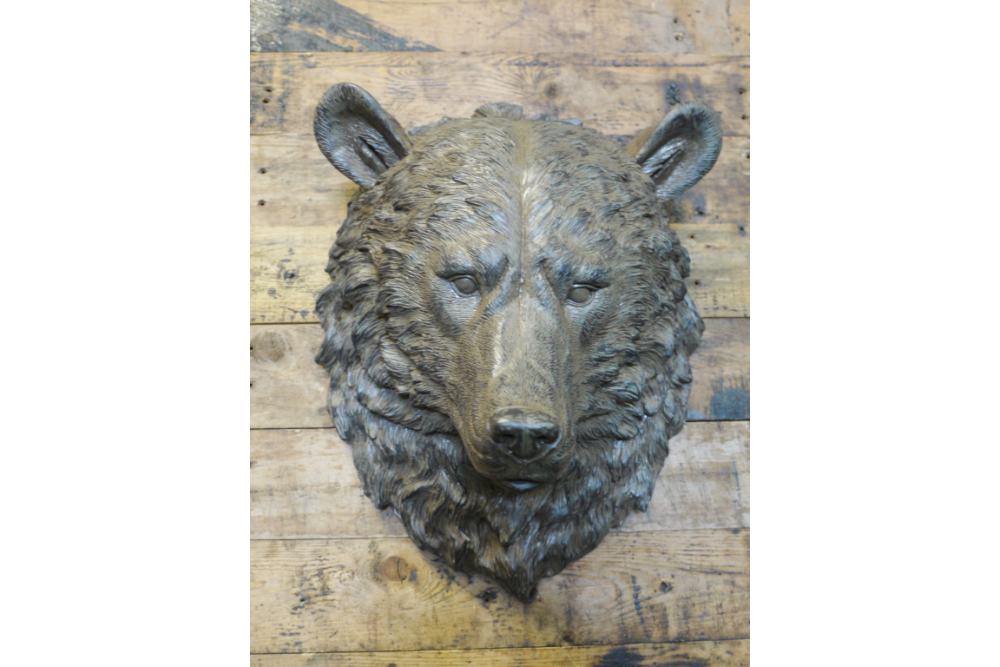 Large Aged Effect Brown Bear Head Bust Wall Art Hanging Décor