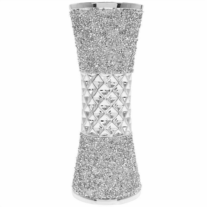 Stunning Ceramic Silver Sparkle 20cm Vase Bling Crushed Diamante