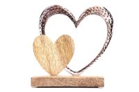 Large Double Heart Aluminium & Wood on Mango Wood Base