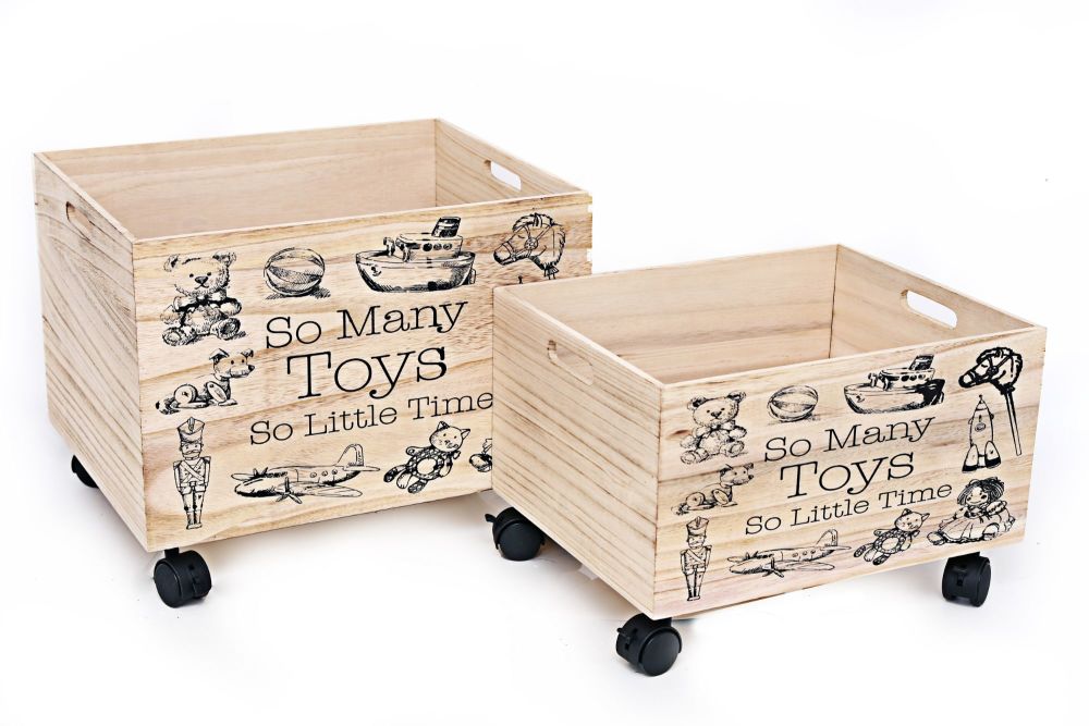 Set of 2 Wheeled Toy Storage Crates