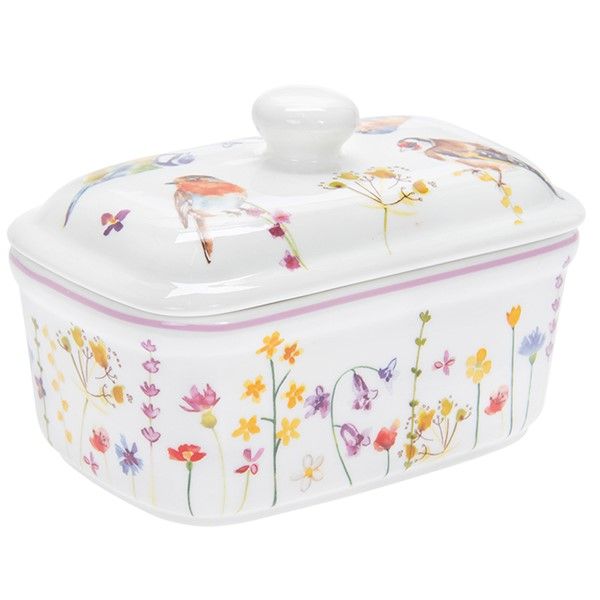 Garden Birds China Butter Dish With Lid