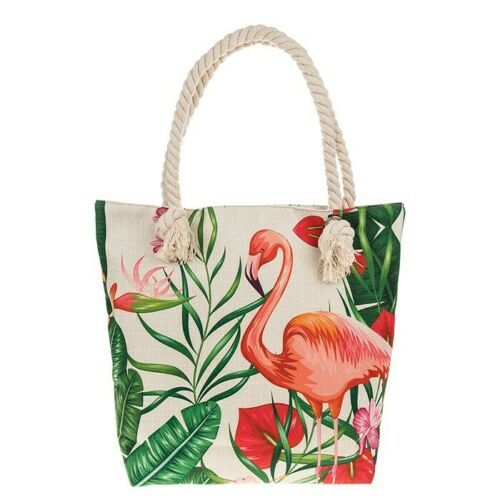 Large Tropical Flamingo Canvas Zipped Tote Bag