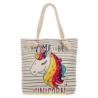 Large Fabric  Unicorn Zipped Tote Bag With Rope Handles