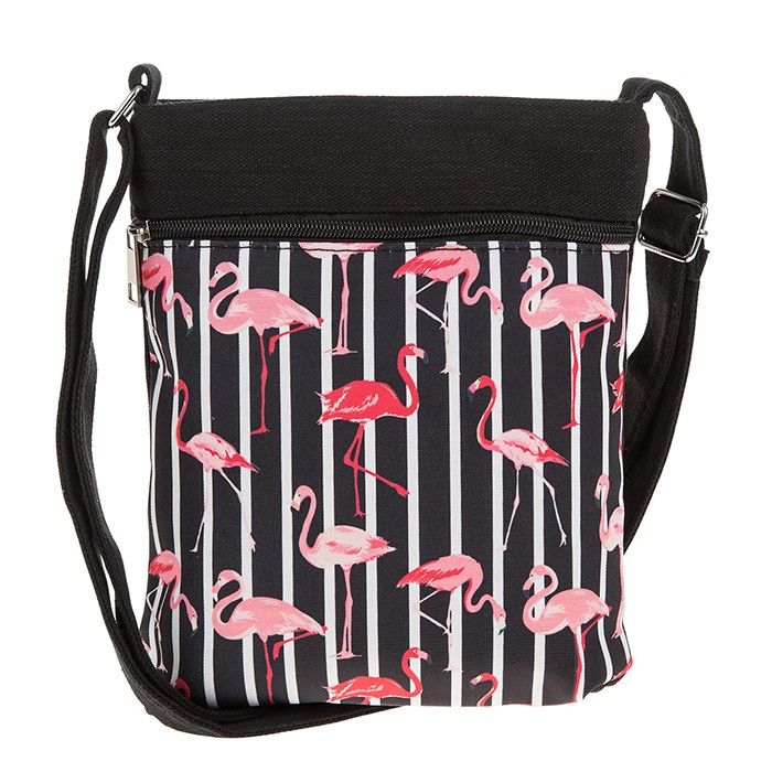 Flamingo Flat Shoulder Bag Black