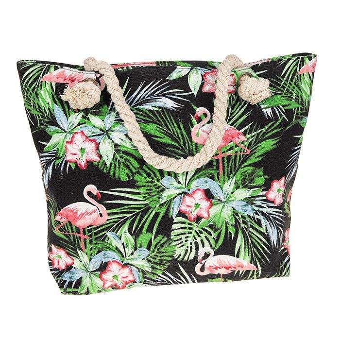 Large Tropical Flamingo Leaves Canvas Zipped Tote Bag