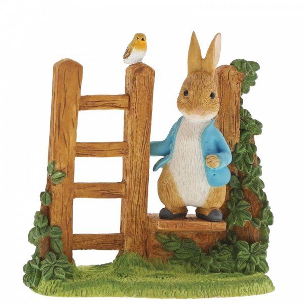 Beatrix Potter Peter Rabbit on Wooden Stile Figurine