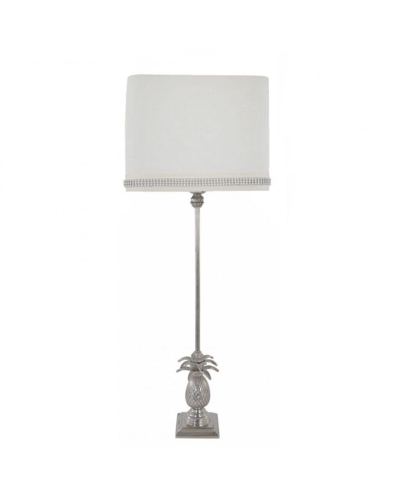 Nickel Pineapple Tall Table Lamp With 10" Cream Diamante  Shade