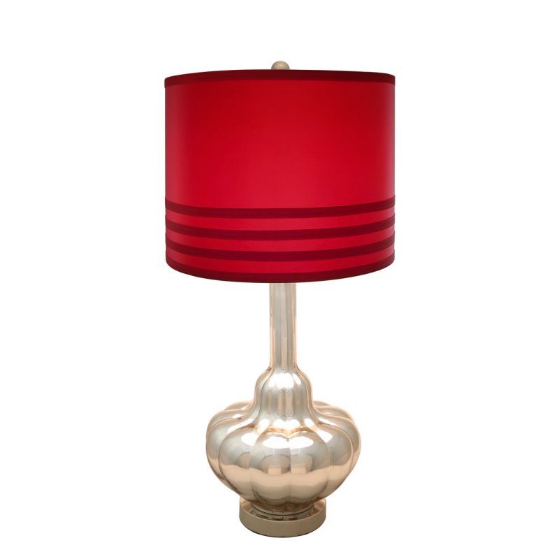 Tall Silver Glass Table Lamp with Red Shade