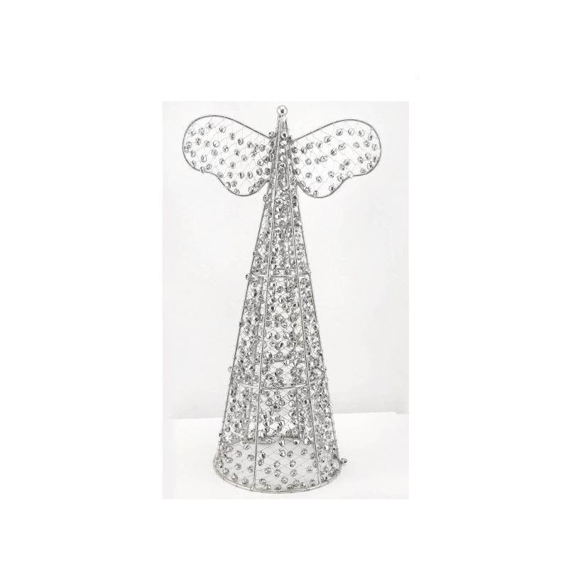 Large 42 cm Silver Wire & Beaded Table Top Angel Christmas Decoration 