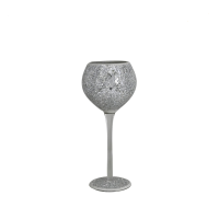 Silver  Sparkle Crackle Mosaic Goblet Candle/Tea Light Holder 28cm