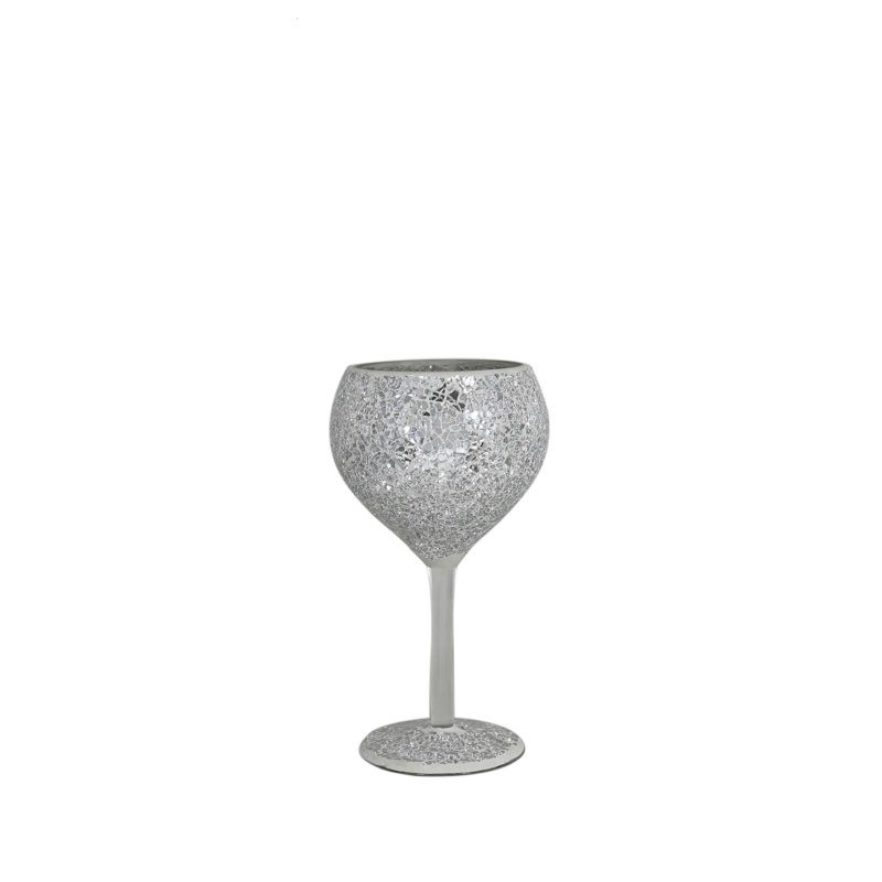 Silver  Sparkle Crackle Mosaic Goblet Candle/Tea Light Holder 22cm