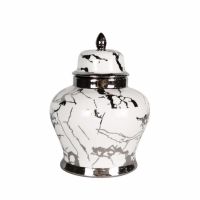 Stunning 31.5cm Silver and White Marble Effect  Lidded Ceramic Ginger Storage Jar 
