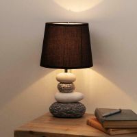 Grey Silver And White Pebble Table Lamp With Black Cotton Shade