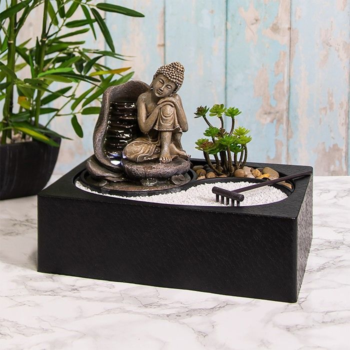 Tranquility Water Fountain Buddha Garden LED Light - Indoor Water Feature - 240v Mains