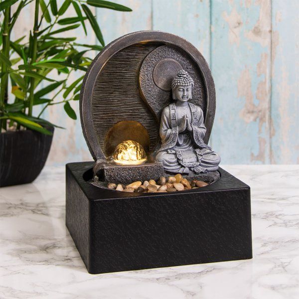 Buddha Water Fountain LED Light, Spinning Orb - Indoor Water Feature - 240v
