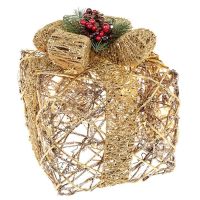Large Christmas Present  Gold Rattan LED Lit Gift Box  Decoration