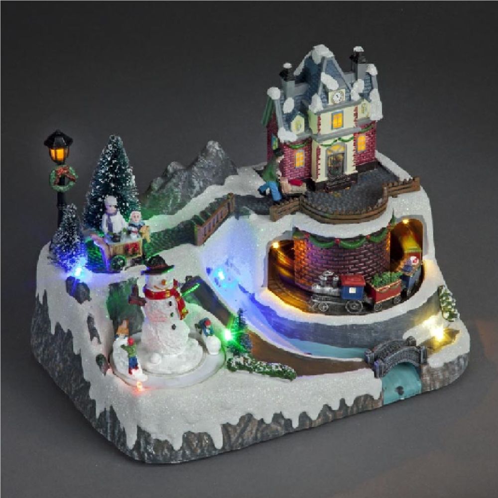 Battery Operated 21cm LED Lit Village With Moving Train 