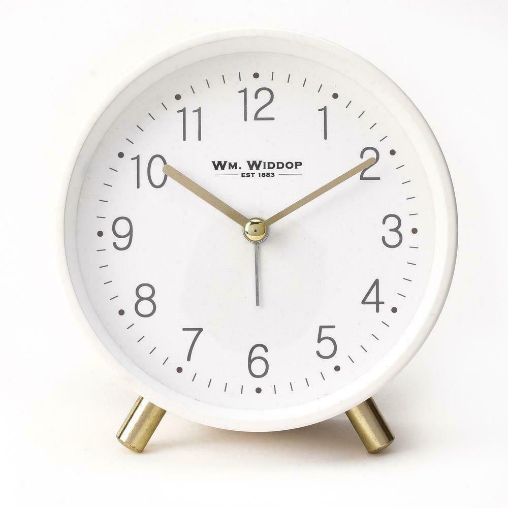 Wm. Widdop Alarm Clock Metal Feet Light & Snooze - White