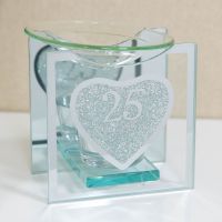 Heart Silver Glitter Glass 25th Anniversary Oil Burner