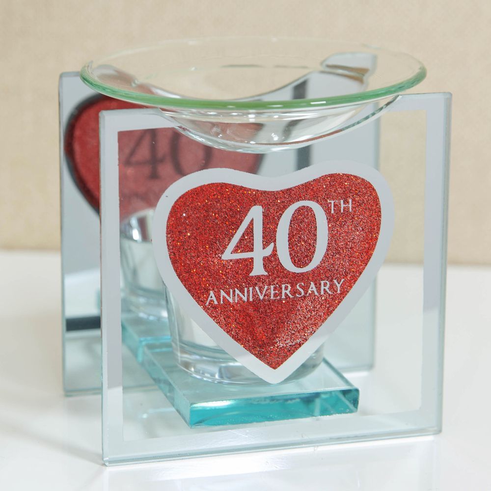 Heart Red Glitter Glass 40th Anniversary Oil Burner